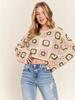 Handmade Crochet Rainbow Block Pullover: Forest Style Round Neck Long Sleeve Sweater