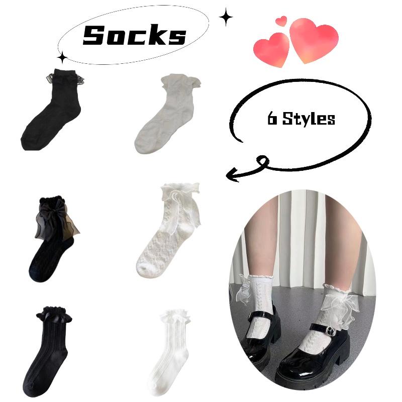 Ins Trend Lolita Spitze Schleife Fee Socken Baumwolle Wadenhoch Süß Und Niedlich
