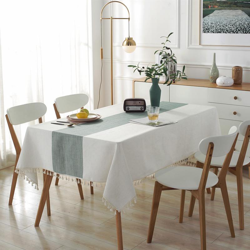 Waterproof Modern Simple Polyester Linen Table Flag Color Matching Tassel, Tablecloth Rectangular Coffee Table Tablecloth Dining Table Cloth