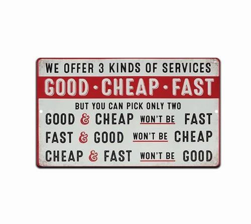Good Cheap Fast Service Sign Aluminum Metal x Rustic Funny Garage Man Cave 20x30cm（7.8x11.8inch）