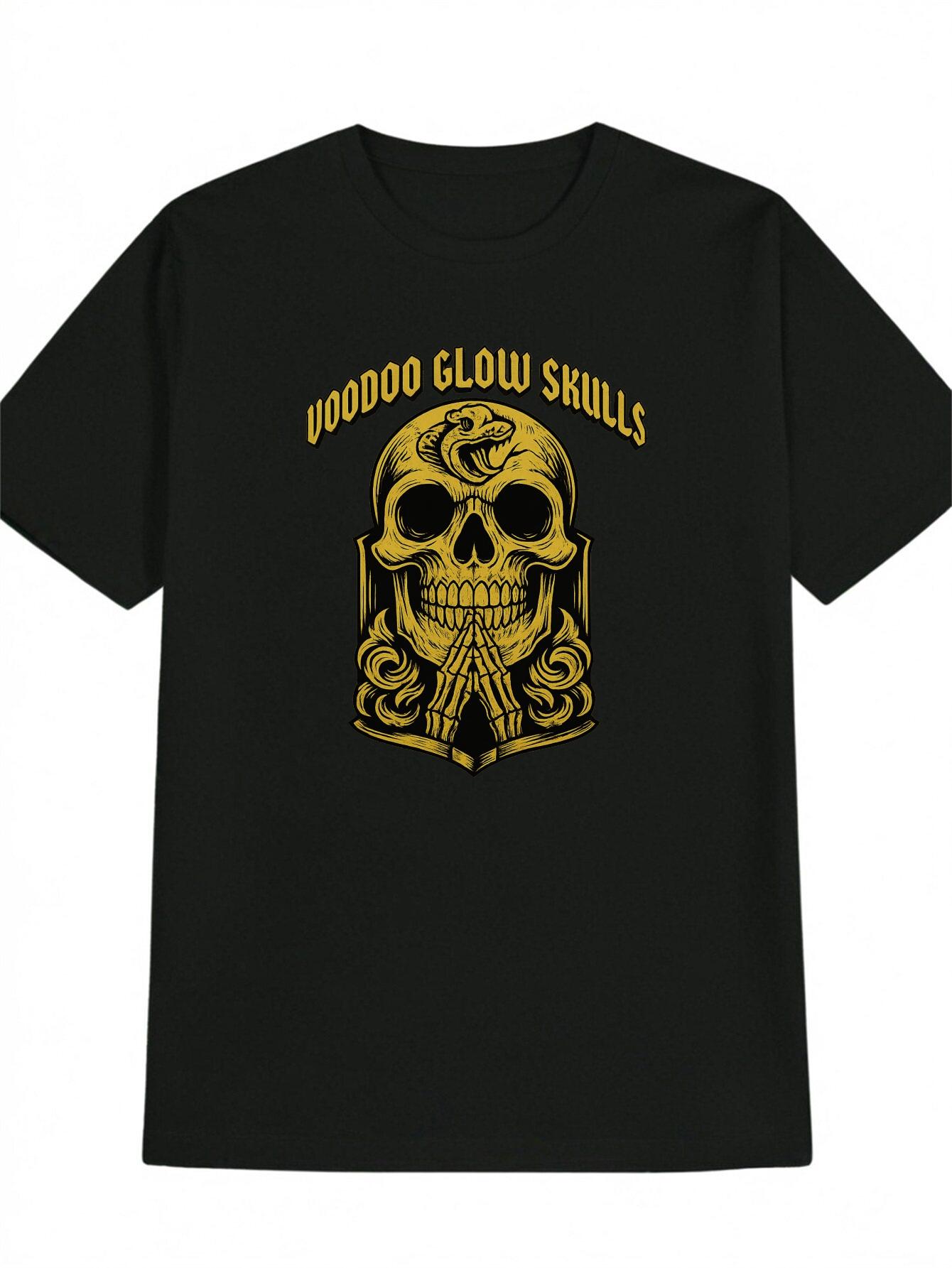 

Casual Graphic T-shirt - Black Skull & Snake Print with VOODOO GLOW SKILLS Design XXL