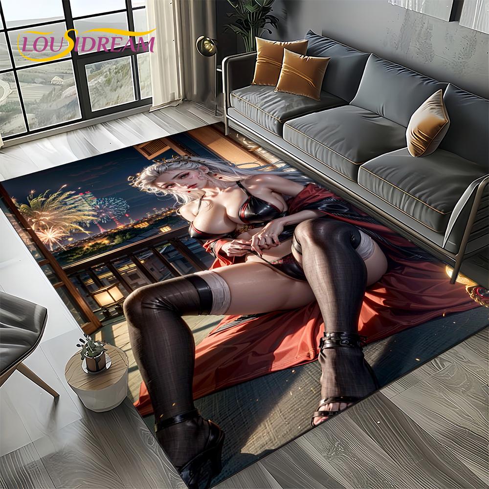 3D Sexy Lace Beauty Girl Lady Cartoon Anime Character Carpet Rug for Living Room Bedroom Home Sofa Decoration,Non-slip Floor Mat