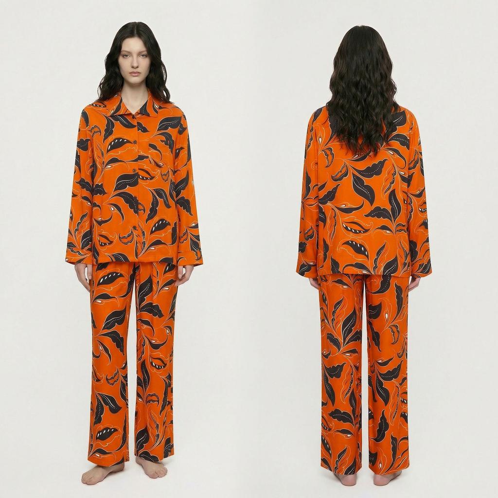 New pajamas women's spring and autumn cotton long-sleeved trousers casual cardigan lapel loungewear can be worn outside TZ1119