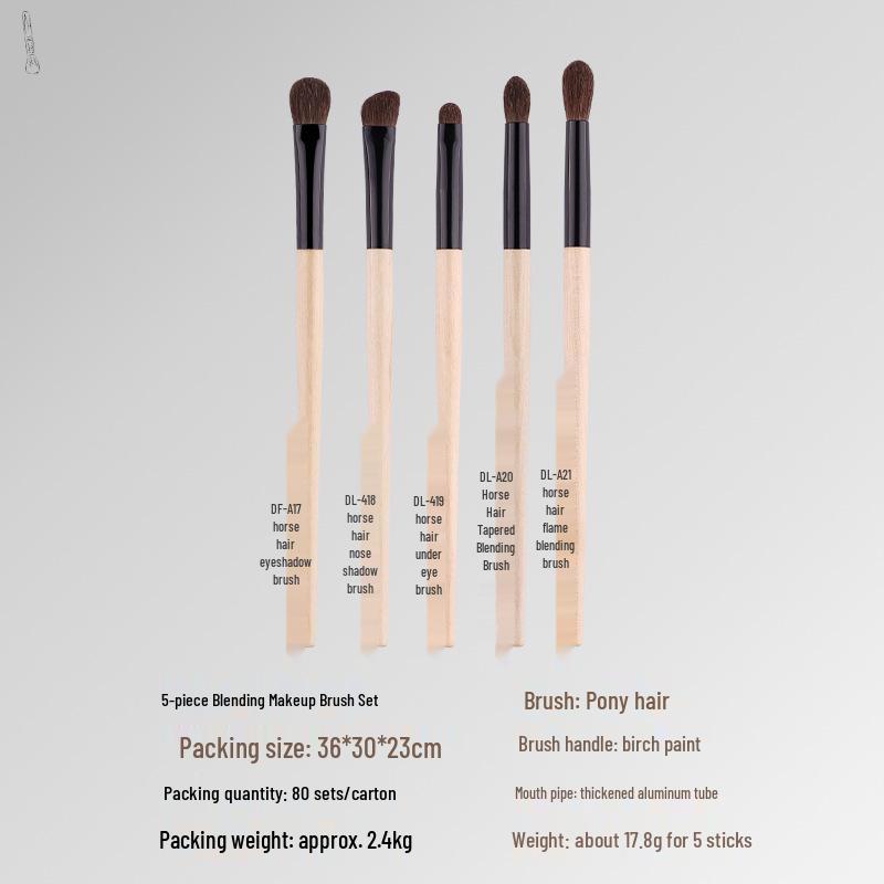 5/8-Piece Eye Brush Set: Pony Hair Blending, Luminous Wood Handle, Slanted Eyebrow, Eyeshadow, Concealer Brushes