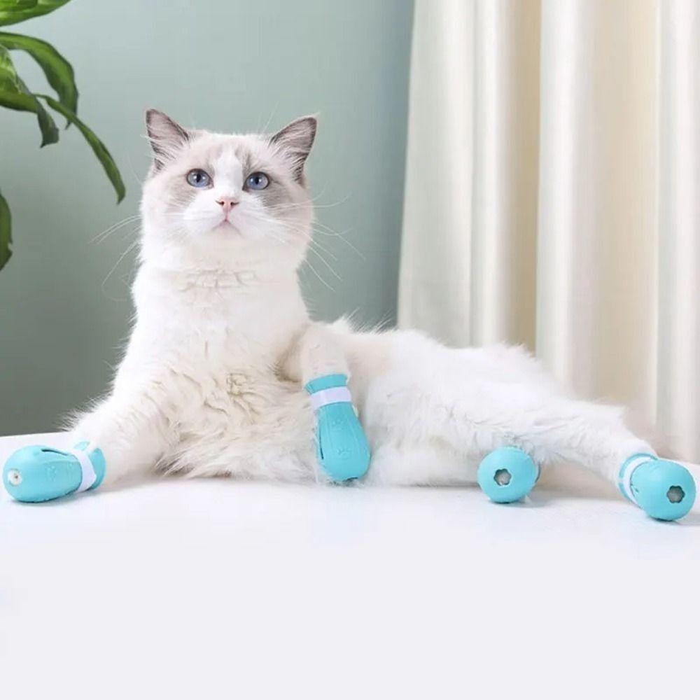 4Pcs Foot Cover Cat Claw Protector Anti-Scratch Bite Paw Nail Cover Boots  Washing Shoes