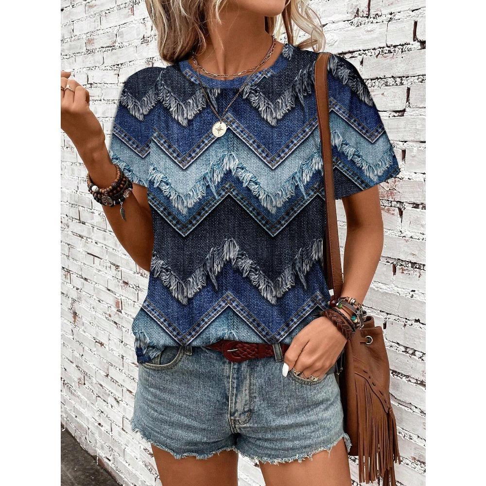 Casual And Simple Sunflower Tie Dye Printed Round Neck Short Sleeve Women's T-Shirt, Suitable For Summer