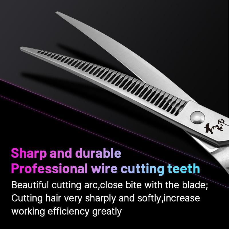Fenice 7 Inch JP440C Steel Pet Grooming Curved Chunker Scissors Trimming Dog Hairdressing Beauty Magic Shears 70% ThinningRate