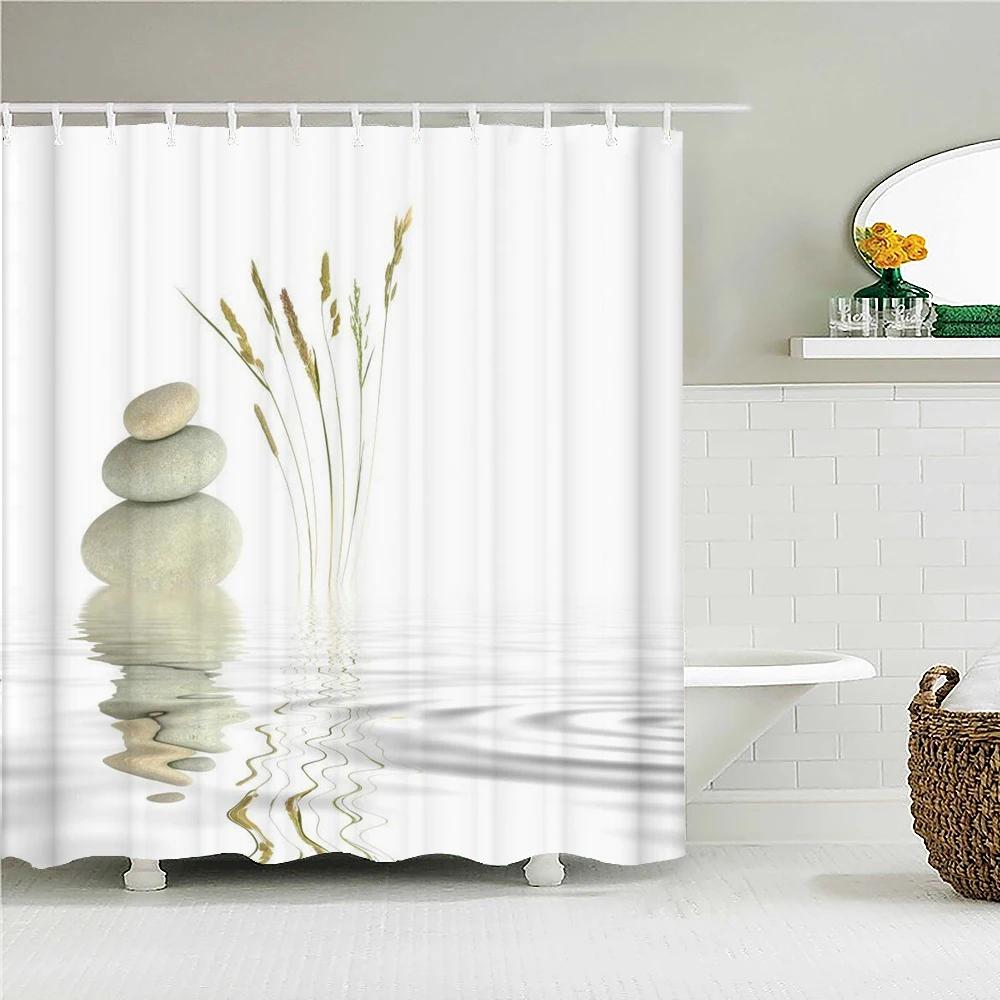 Cortina de ducha de bambú de planta verde, cortina de baño de poliéster impermeable, árboles impresos en 3D, pantalla de baño de 180x200cm con ganchos