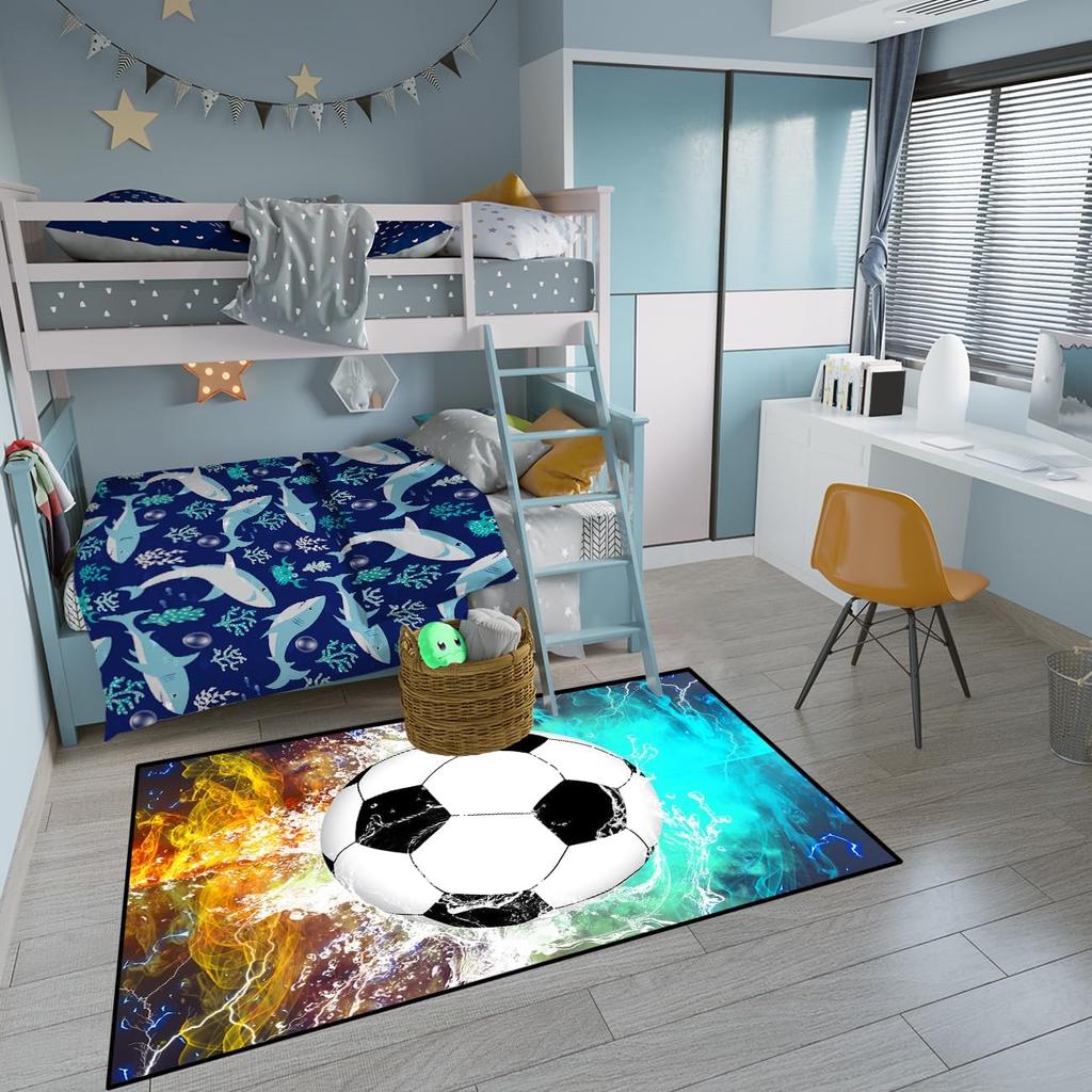 Football & Soccer Rugs for Boys Bedroom - Sports Rugs for Boys Bedroom Living Room Playroom Sports Carpet for Kids Soccer Room