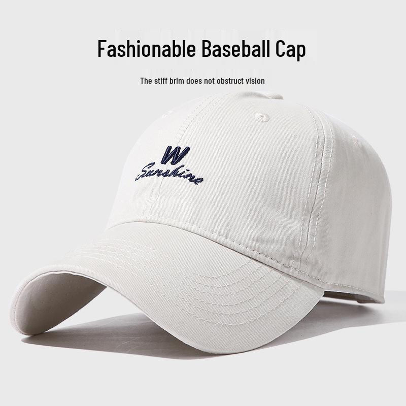 Unisex Pure Cotton Duckbill Baseball Cap - Large Size, Letter Embroidery, Face Slimming, Sun Protection, Ideal for Spring/Summer.