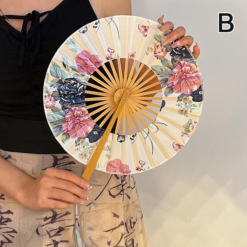 Summer With Cheongsam Portable Hand-Shaking Bamboo Fan Chinese Style Hanfu  Chinese Style Ink Silk Folding Fan Ancient Fan