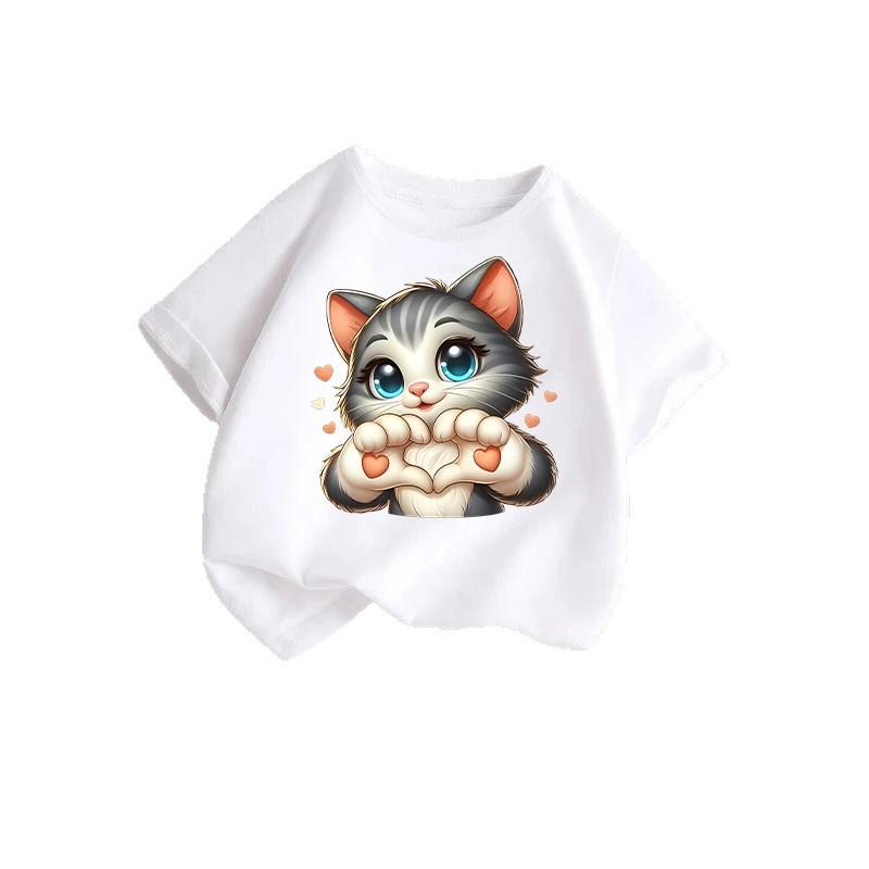 

Summer new boys and girls T-shirts breathable children s short-sleeved fashion cat casual girls trendy tops 100