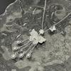A Three-Belt Fashionable Silver Butterfly Necklace, Exquisite Diamond-Encrusted Pendant Design, Elegant Light Luxury Style, Noble And Unique Women