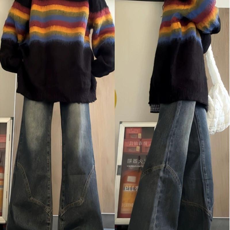 Ladies Colored Striped Black Sweater Korean Loose Female Knitted Sweaters Autumn Fashion  Women Versatile Pullover Tops