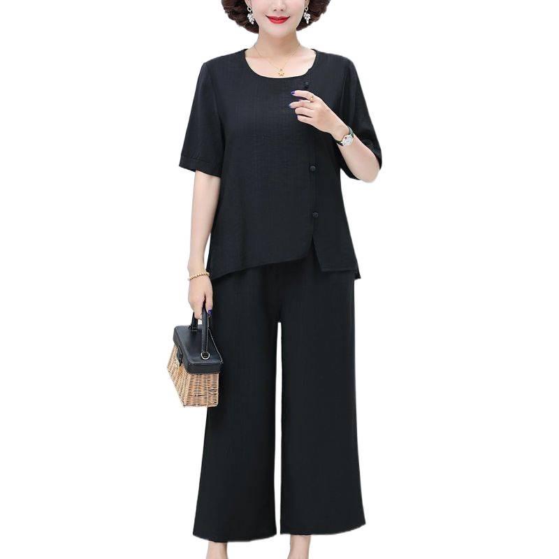 Stylish Cotton Linen Two-Piece Summer Outfit for Middle-Aged & Elderly Women