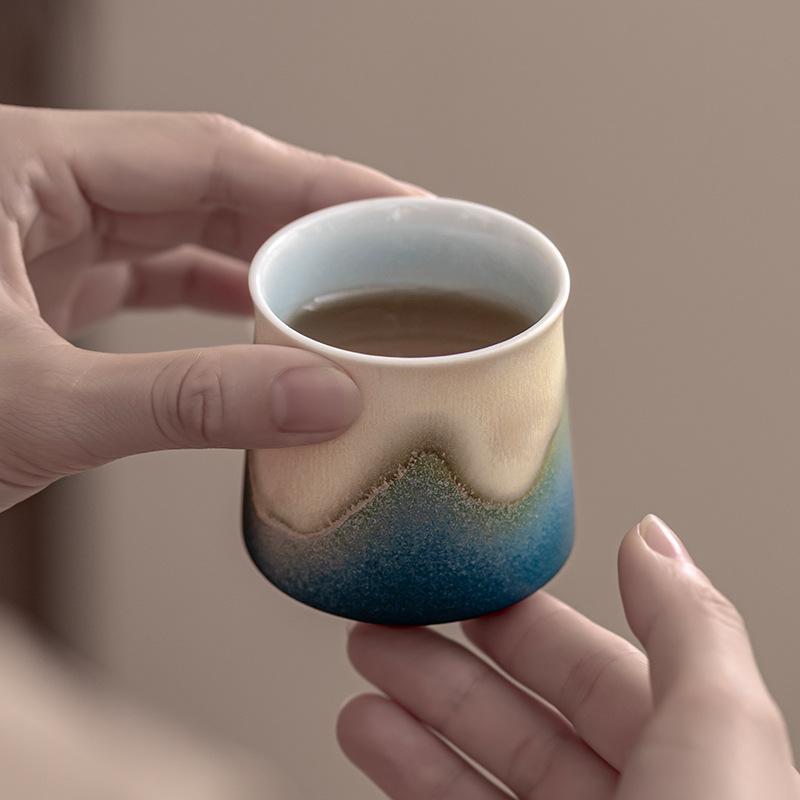Coarse Pottery Gradual Change Teacup Master Cup Light Luxury Household Tea Drinking Kung Fu Tea Set Tea Cup Single Cup High-End Gift Box