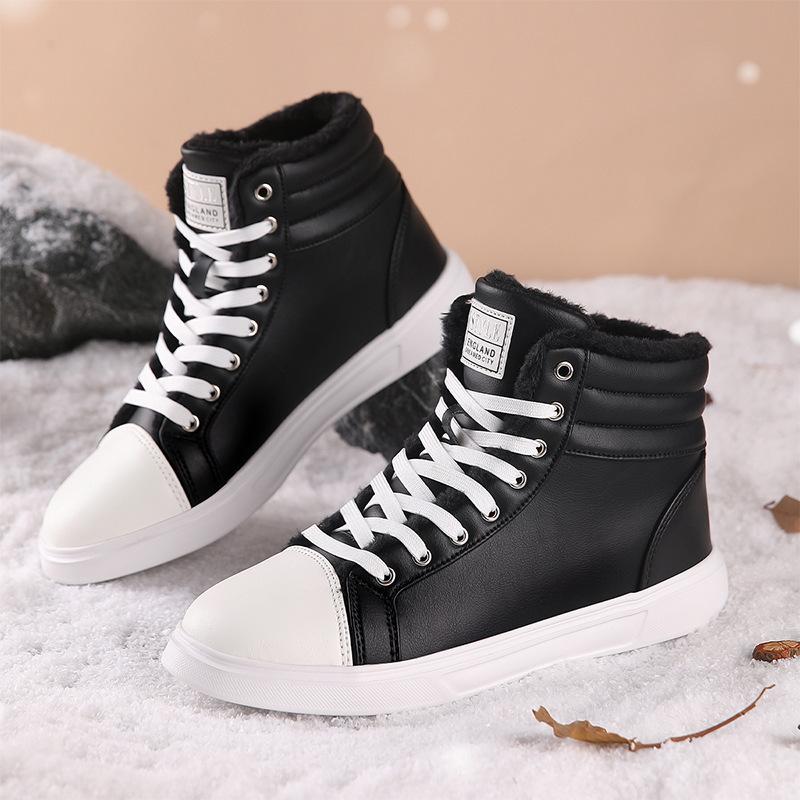 High-top Casual Board Shoes Women's Autumn 2025 New Large Size 46 Small Size 35 White Shoes PU Thick-soled Single Cotton Shoes
