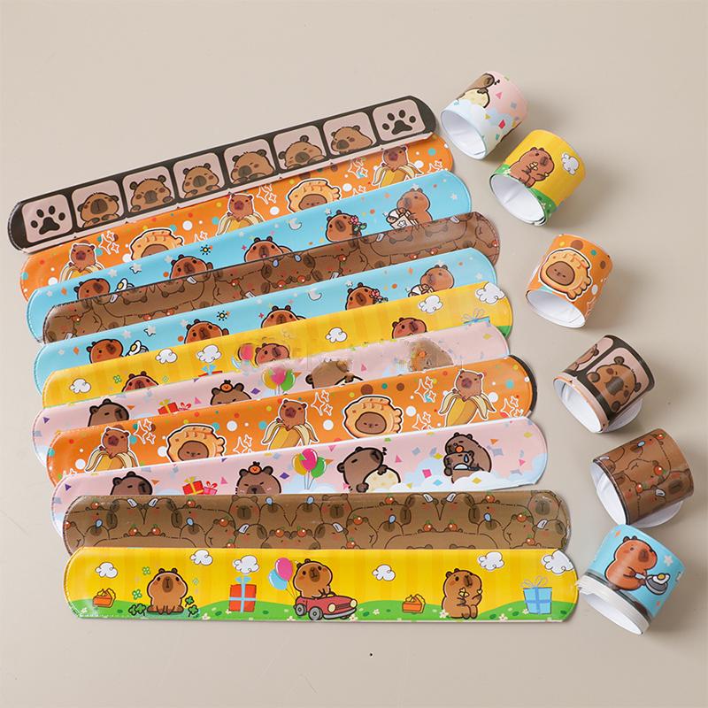 12PCS PVC Slap Bracelets Cute Animal Capybara Dinosaur Bees Kids Birthday Party Favors School Rewards Children's Day Gift