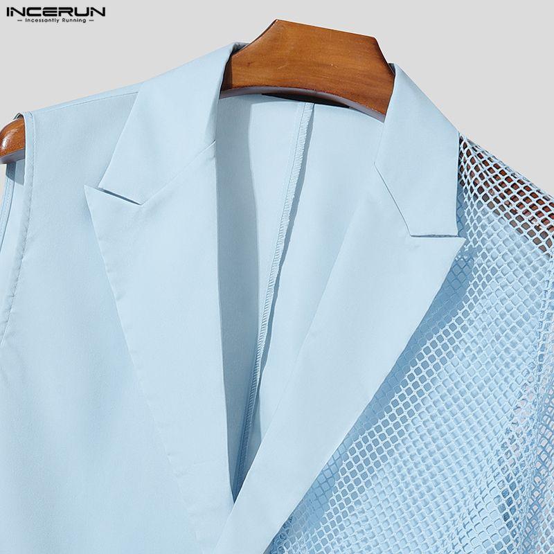 INCERUN Herren Einreihig mit Kerb-Revers Ein Langarm Patchwork Ausgeschnitten Lässig Dünn Kurz Geschnittene Blazer Tops
