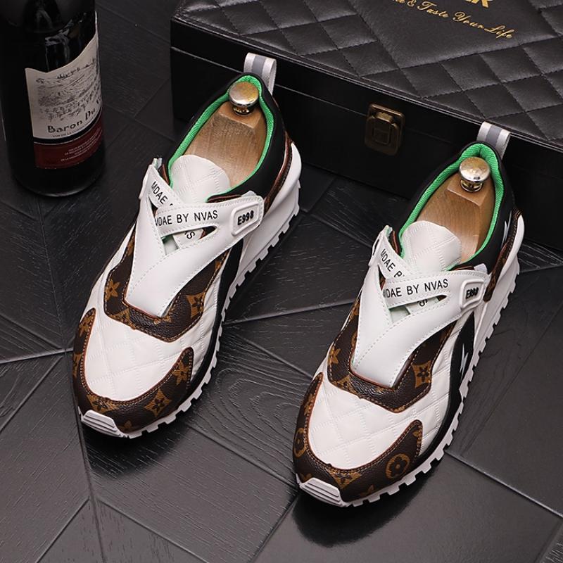 Vår Herr Mode Tryckta Casual Skor Rund Tå Färgmatchande Sneakers med Inbyggd Höjdökning Färgmatchande Skor