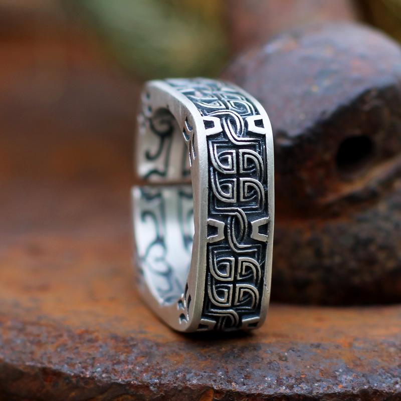 Taiyin Fangyuan Pangu Ring for Men, Trendy Retro, High End, Open Mouth Dominance Ring, High Quality Handmade Silver Jewelry