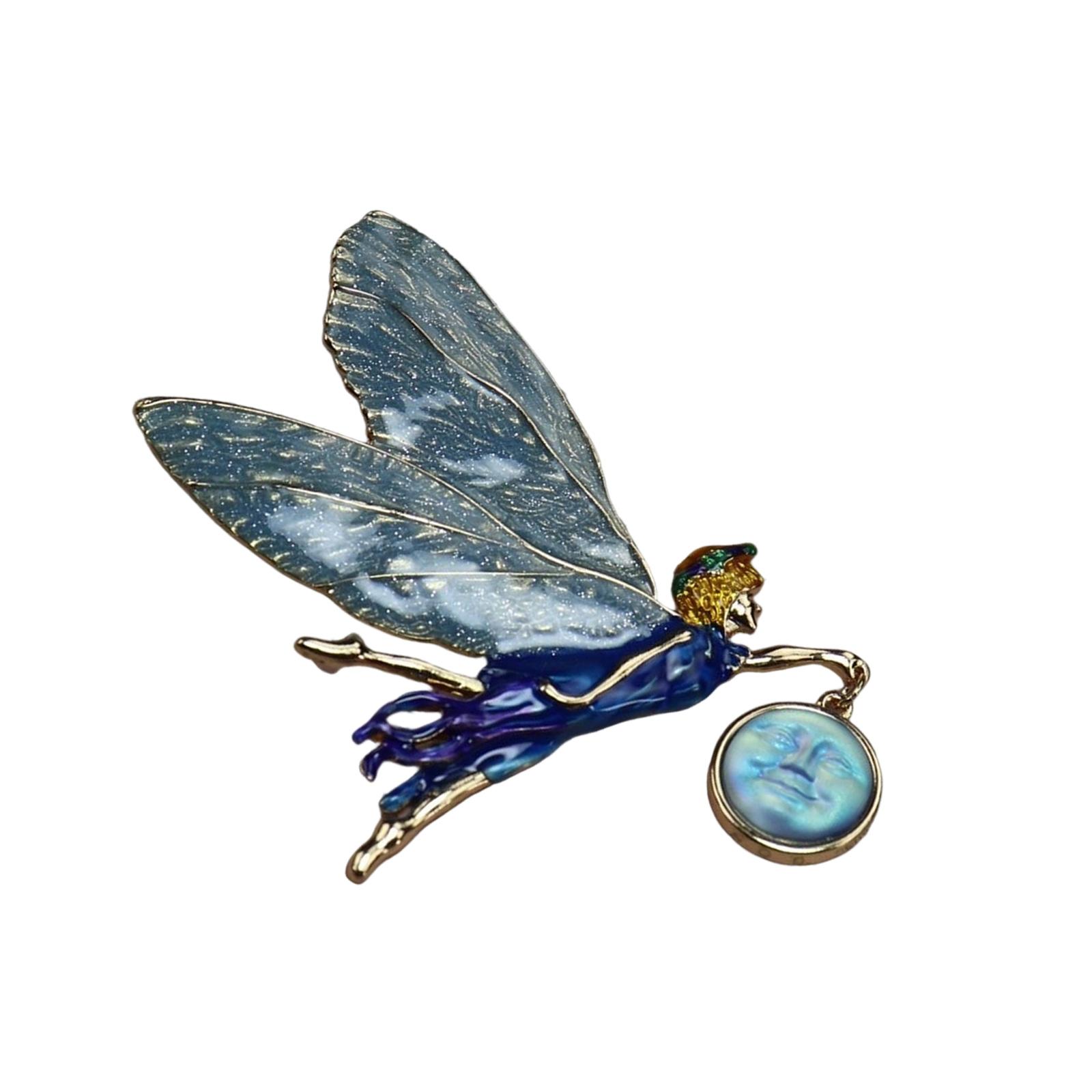 

Брошь в виде девочки-ангела в античном стиле с переливающимися крыльями феи и винтажным дизайном для женских украшений в подарок небесно-голубой