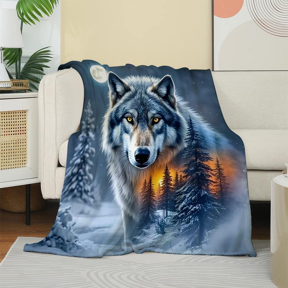 1PC Throw Contemporary Style Printed Power Wolfs Animals Flannel Blanket for Couch Bed Sofa Comfy Warm blankets Perfect Gifts