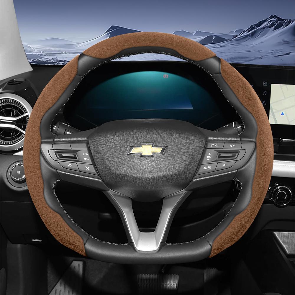 Suitable for Chevrolet Sport Suede Steering Wheel Cover with Split Snap-On Design for Silverado, Equinox, Trax, Onix, Tahoe, Traverse, Trailblazer