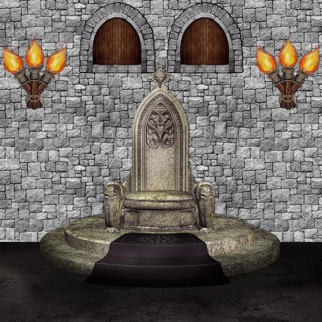 Zonon 11 Pcs Medieval Scene Setter Set Window Torch Props Plastic Brick Tablecloth Knight Themed Castle Decorations Medieval Party Decorations for