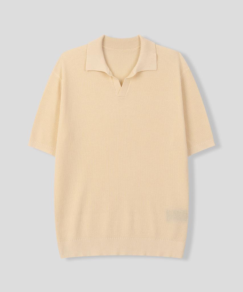 BLACK MOMENT Cozy Lounge Summer Knit Short Sleeve Polo Shirt [Light Cream]