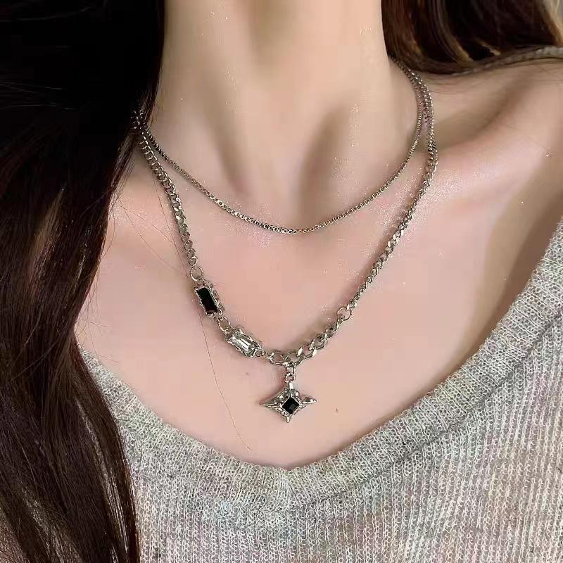 Mangxing double-layer necklace men's trendy sweater chain light luxury niche design hip-hop style couple boys and women's collarbone chain