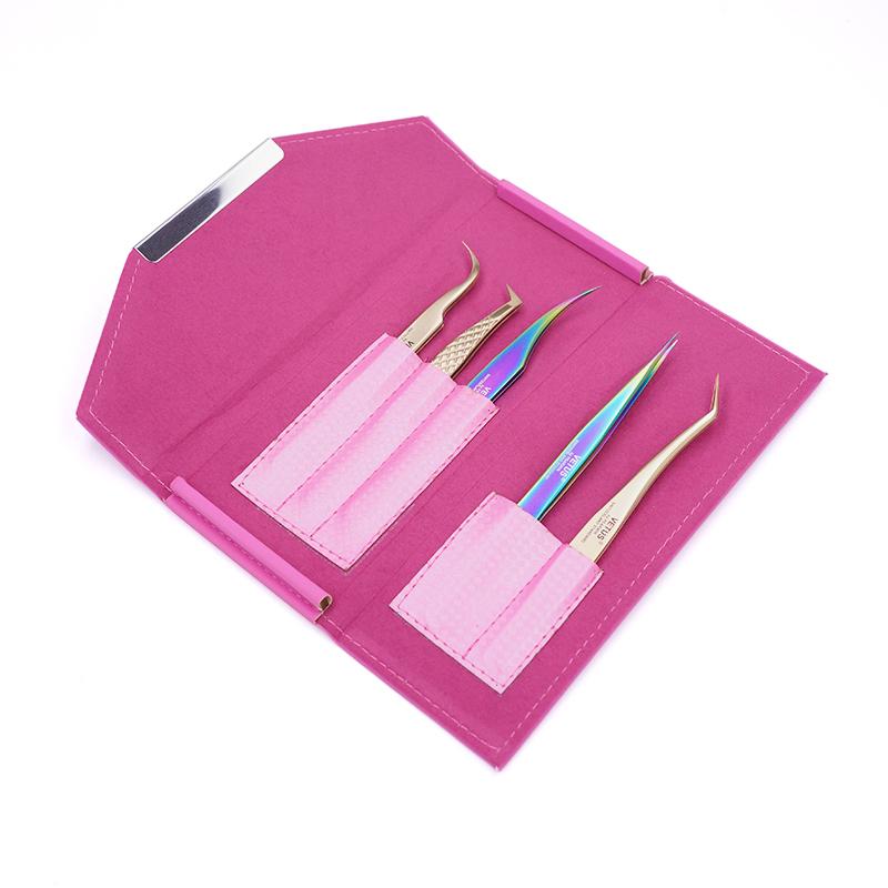 1pcs Portable Eyelash Tweezers Leather Storage Bag Anti-Drop Feature Beauty Case Cosmetics Tool Tweezer Kit Can Hold 5pcs