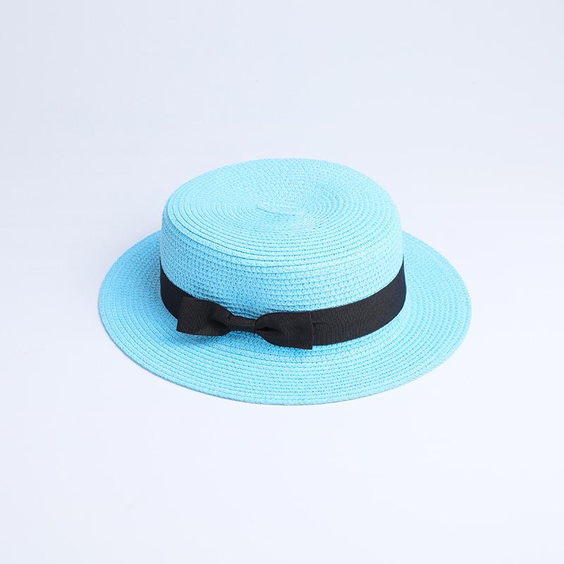 Parent-child sale sun flat straw hat boater hat girls bow summer Hats For Women kid and Beach flat panama straw hat