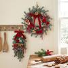 Handmade Wreath for Balcony Christmas Artificial Garland with Pinecones Cinnamon And Red Bows, Decorative Hanging Front Door Pendants Winter