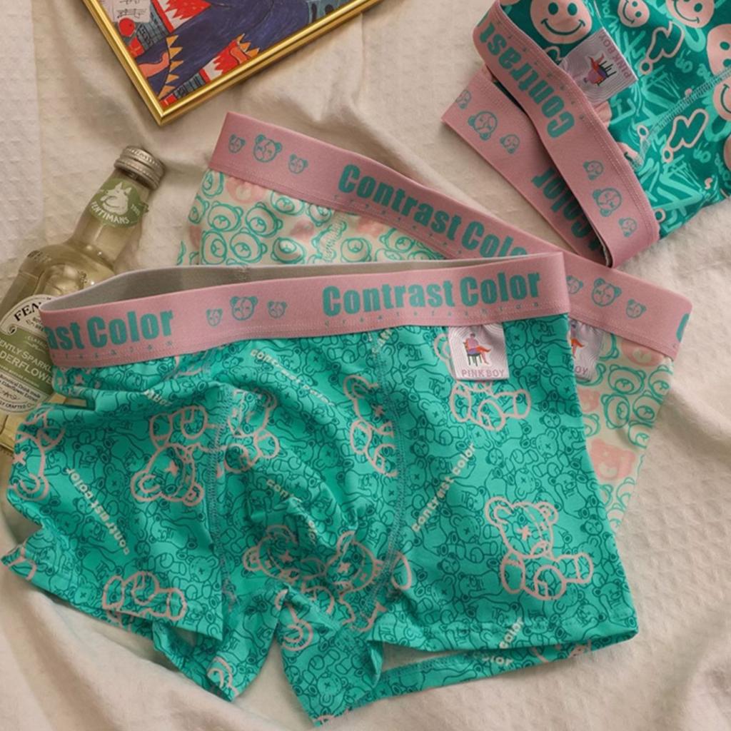 2pcs Men's Underwear Trend Printed Breathable Teenage Mid Waist Underwear Men's Four Cornered Underwear Boxer Brief