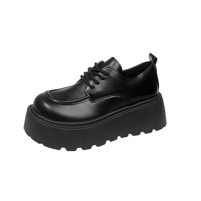 Autumn Solid Faux Leather Women Shoes Japanese Lace Up Mary Jane Shoes Simple Round Toe Students Thick Platform Pumps Leisure