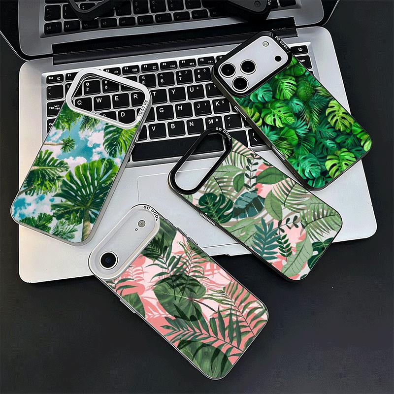 Sommarväxter Grönt Blad Stötsäkert Fodral för iPhone 17 Air 16 16E 15 Pro Max 14 Plus 13 Mini 12 Baksidesfodral Anti-fall Funda