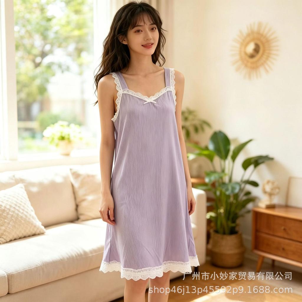 Ladies pajamas lace suspender skirt square neck threaded gray casual sweet loungewear explosion