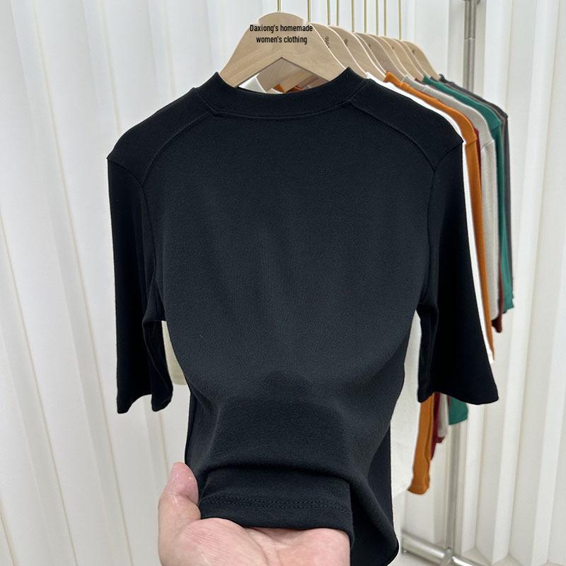 Women's Slimming Fit Mid-Sleeve T-Shirt with Stand-Up Collar - Versatile Autumn Fashion Top