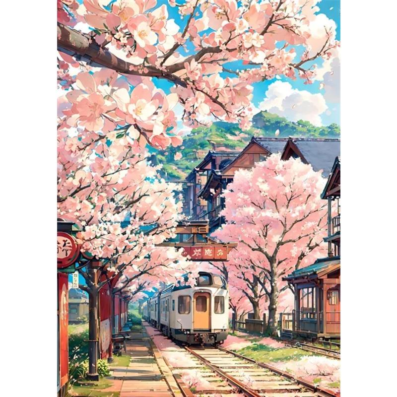 Japanese Street Scenery Cherry Blossom Architecture Canvas Poster Flowers Plants Landscape Wall Art Prints for Modern Home Decor