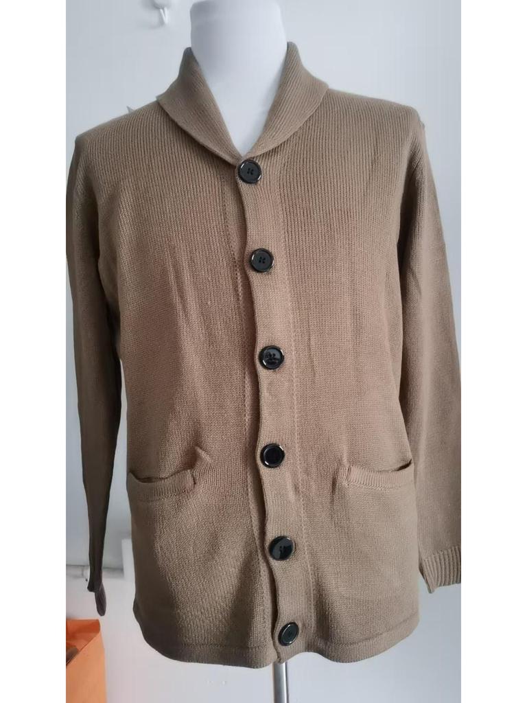 2024 Men's Autumn Color-Blocked Knitted Sweater with Lapel and Long Sleeves