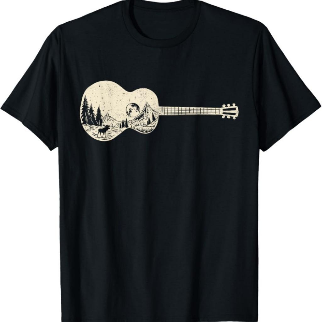 Acoustic Guitar Nature Mountain Music Lover Guitarist Retro T-Shirt