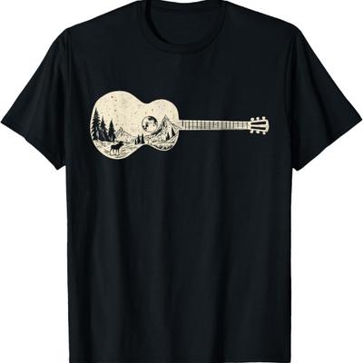 Chitară Acustică Natură Munte Iubitor de Muzică Chitarist Tricou Retro
