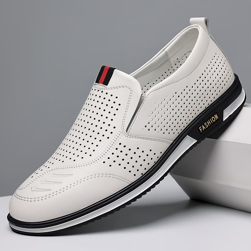 FashionConvenient Perforated Breathable Holes Men's Shoes 2024 Summer New Male Sandals Genuine Leather Business Loafers for Men