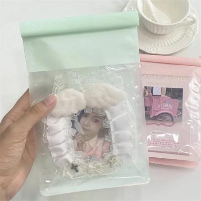 5Pcs INS Cute Macaron Color Transparent Window Roll-edge Storage Bag Kpop 3-inch Photocard Packing Pocket Girl Gift Package Bag