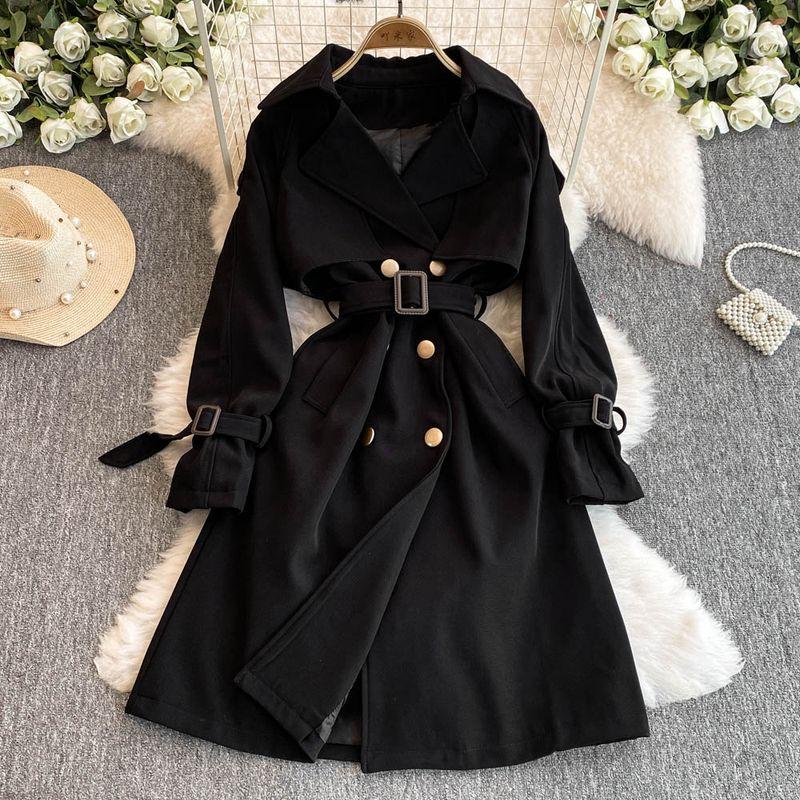 

Trench Coat Female 2025 Autumn Easiest for Match Slim Looking Mid Length Long Length Lace-up Waist-Controlled Double Breasted Casual Outwear Female Black XL