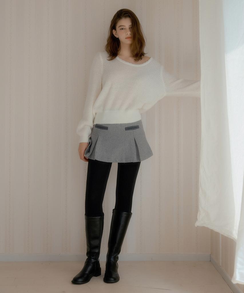 LETTER FROM MOON Claude Pocket Wool Mini Skirt (Gray)