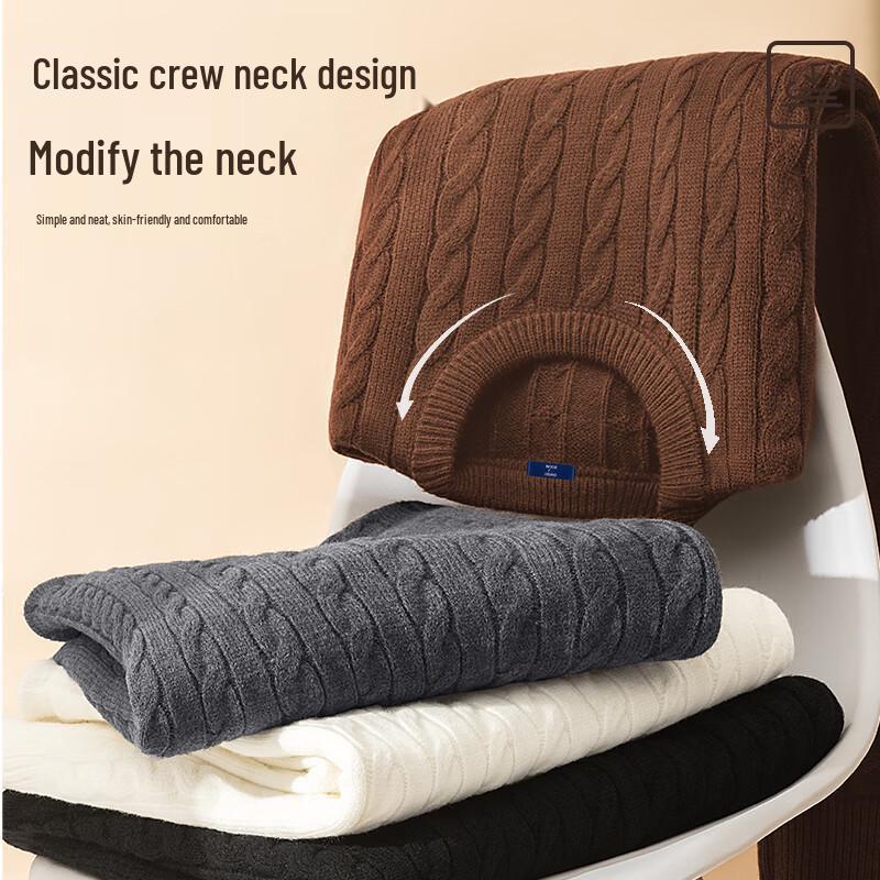 GENIOLAMODE Men's Thick Cable Knit Crew Neck Sweater