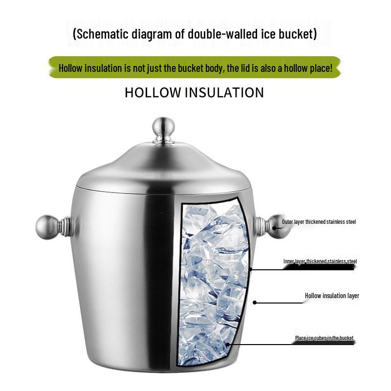 ZISIZ Thickened Double-Layer Stainless Steel Ice Bucket