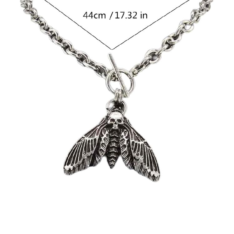 Alternative Style Death Moth Pendant Necklace 44cm Alloy Neck Chain Gothic Jewelry for Dark Aesthetic Wardrobe